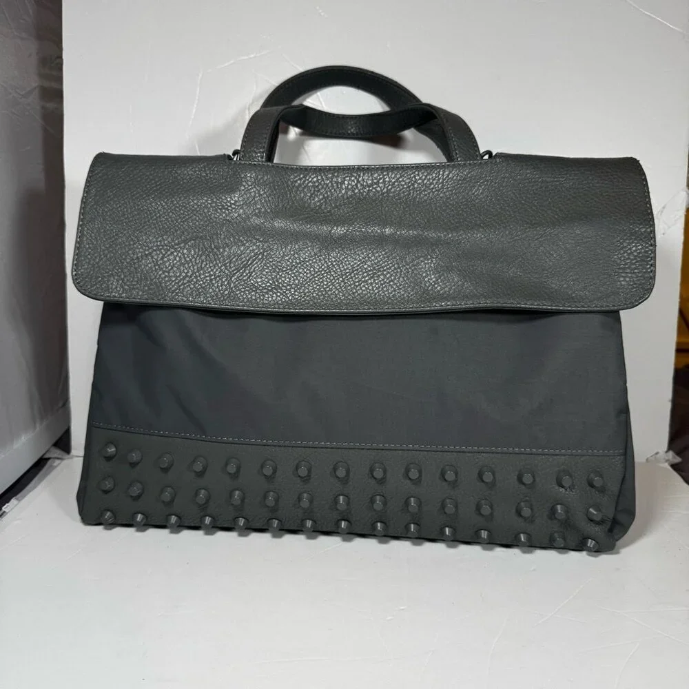 Kwani Tote Bag Gray Studded Nylon Leather Neutral Laptop Korea Adjustable Modern